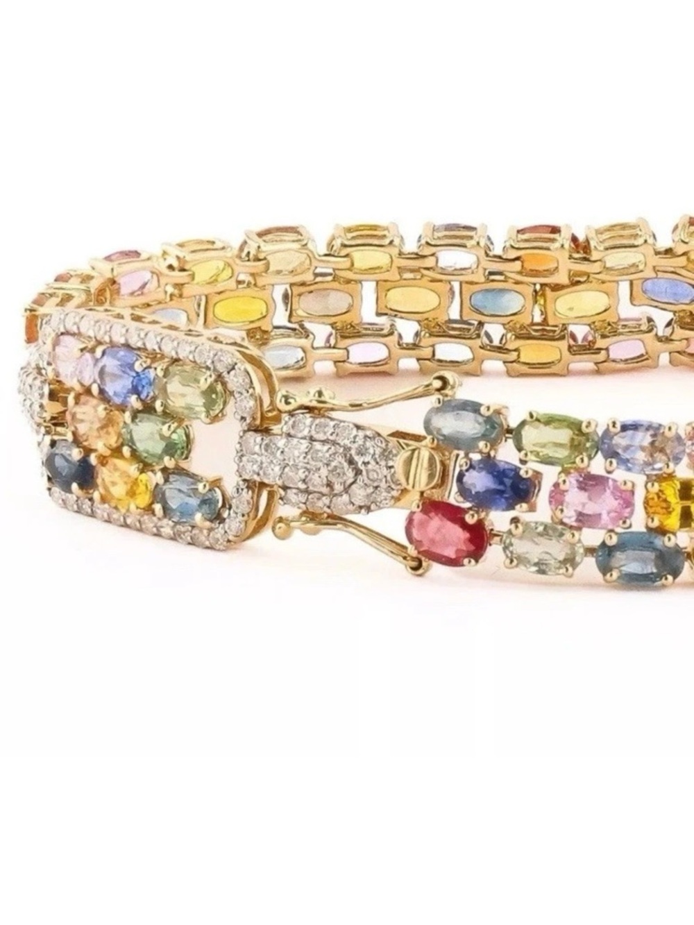 $ 20.250 14k Multi Colored Sapphire (21.5 TCW) and Diamond (1.45 TCW) Bracelet